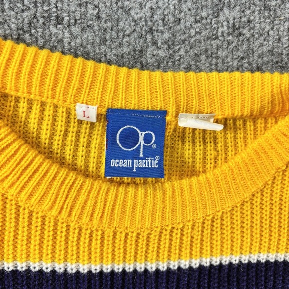 Ocean Pacific Sweater Mens Large Multicolor Stripe Knit Crewneck Pullover - Picture 2 of 4